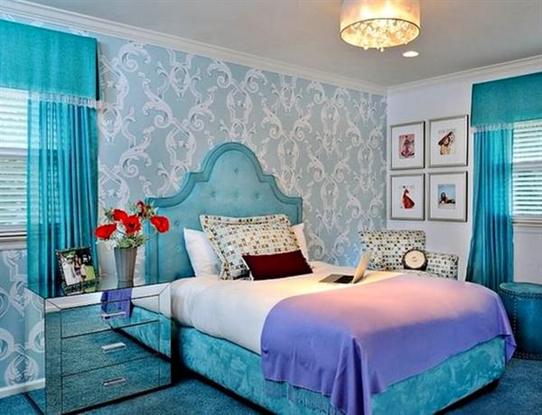 mavi retro yatak odası