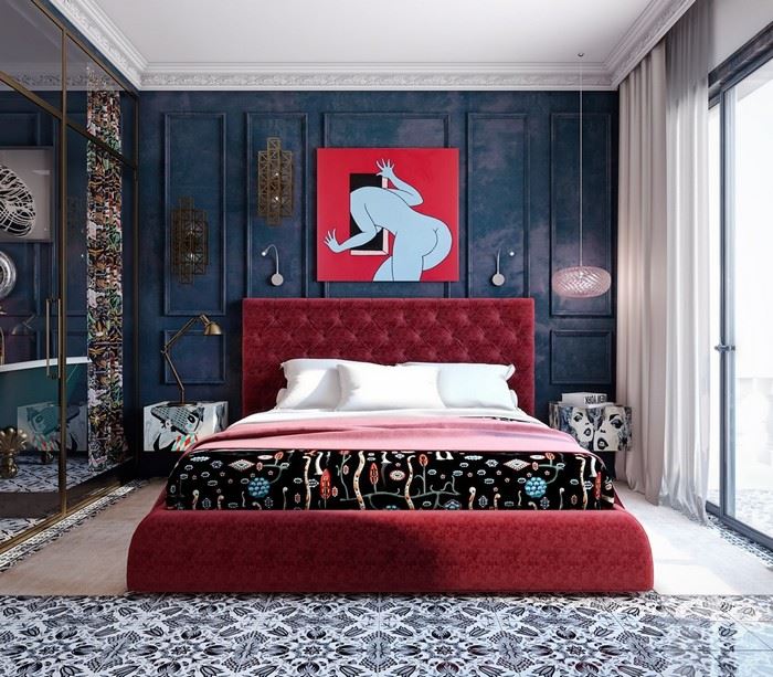 şirin kırmızı tasarımlı yatak odası